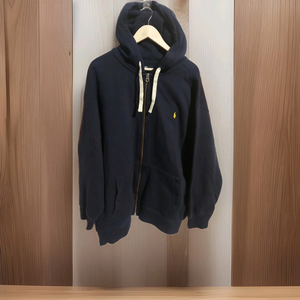 Polo Ralph Lauren Navy Zip Hoodie 4XB Big And Tall Men's Pockets Yellow Pony